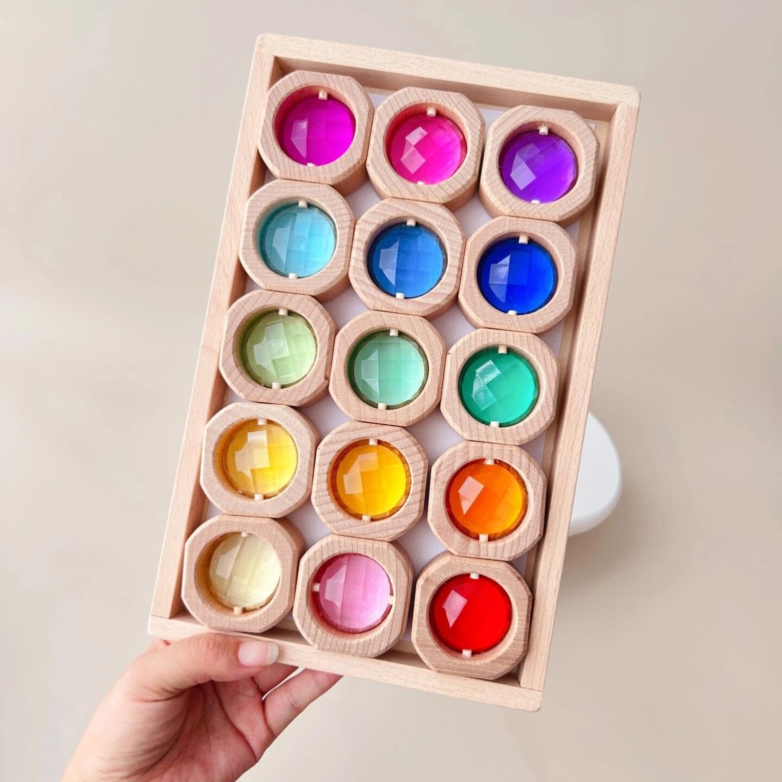 Blocchi da Costruzione Arcobaleno, Giocattoli Sensoriali, Giocattolo Impilabile in Legno Traslucido E Acrilico, Giocattolo Didattico per Bambini