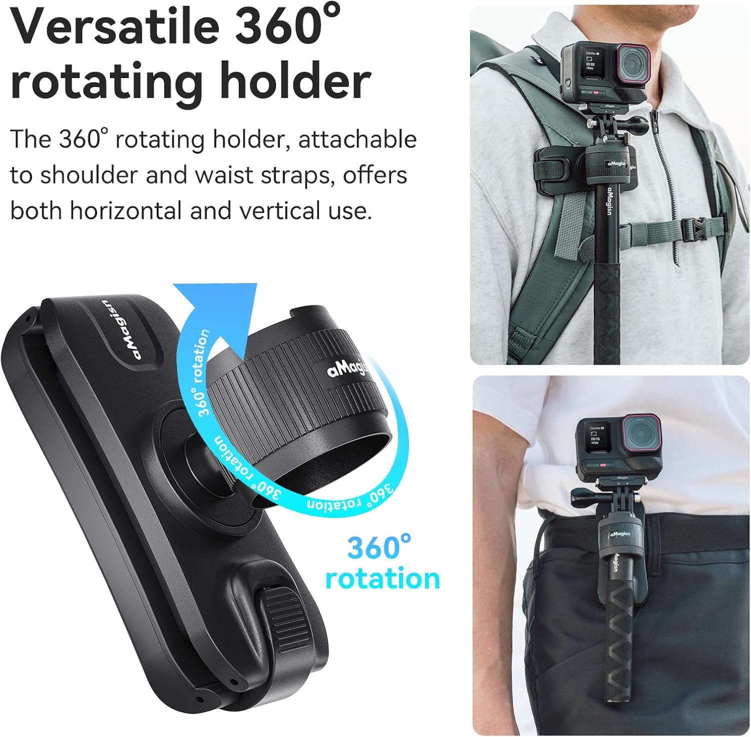 Selfie Stick Kit Compatible with Insta360/ DJI/Hero Carbon Fiber Selfie Stick & Hanger 360° Adjustable Backpack Clip Invisible 1.2m Lightweight Action Camera Accessories with Storage Bag