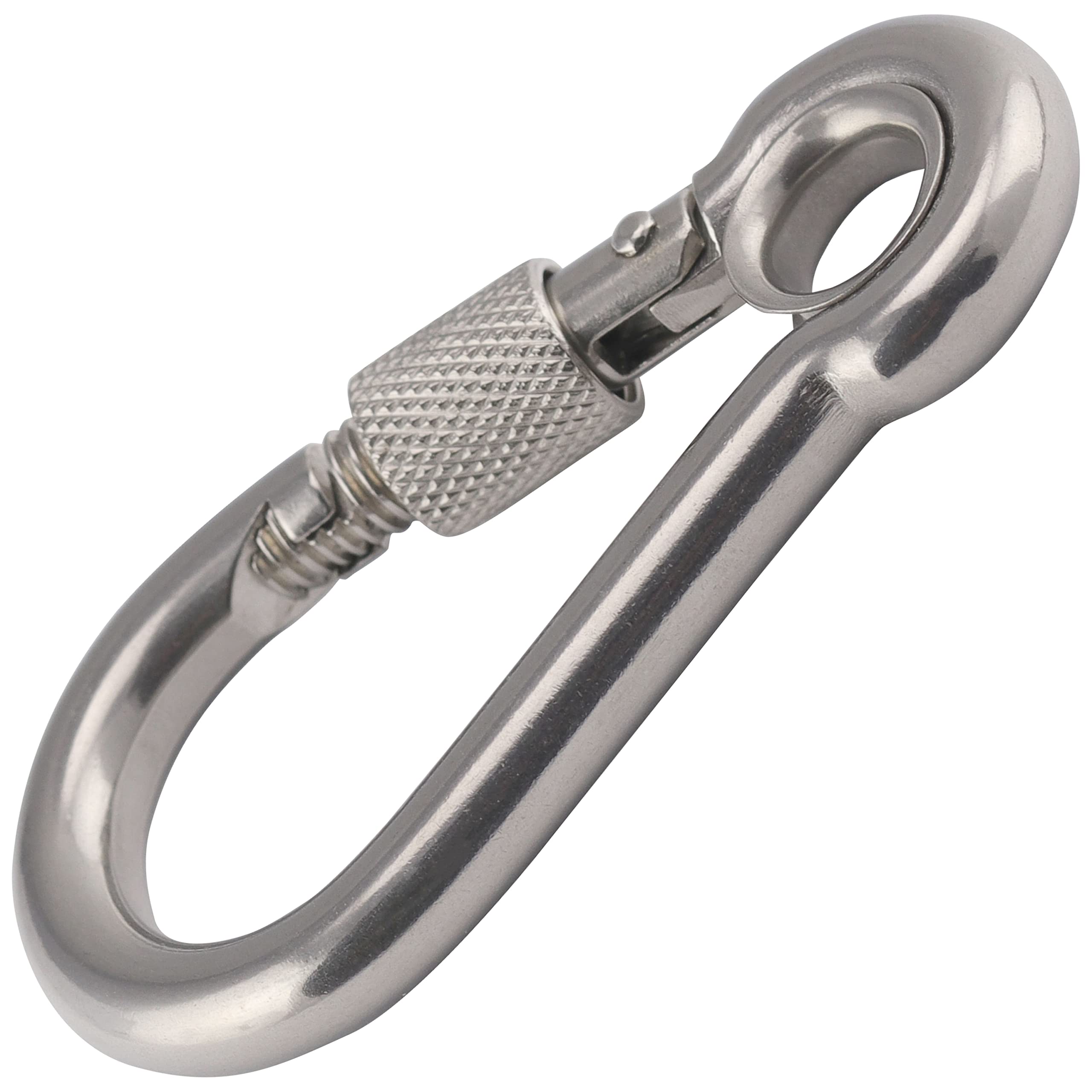 Karabinerhaken mit Schraubverschluss und Kausche 10x100 mm aus Edelstahl A4 V4A (5 Stück) Feuerwehr Haken Sicherungsschraube Verschlusskarabiner