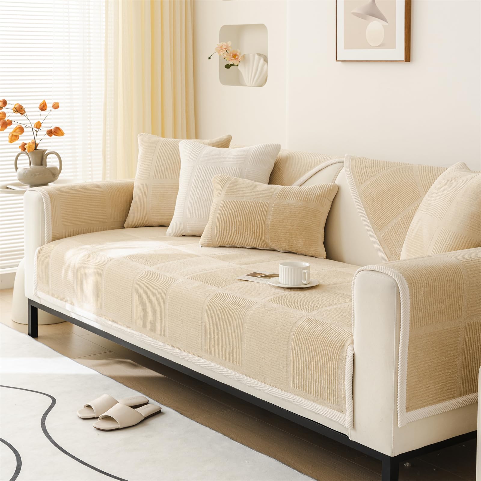 Herringbone Chenille Fabric Furniture Protector Sofa Cover 1 Seater, Non-Slip Sofa Slipcovers for Corner L Shape, Thick Textured Sofa Cushion Covers Furniture Protector (Grey,70x70cm) — view 12