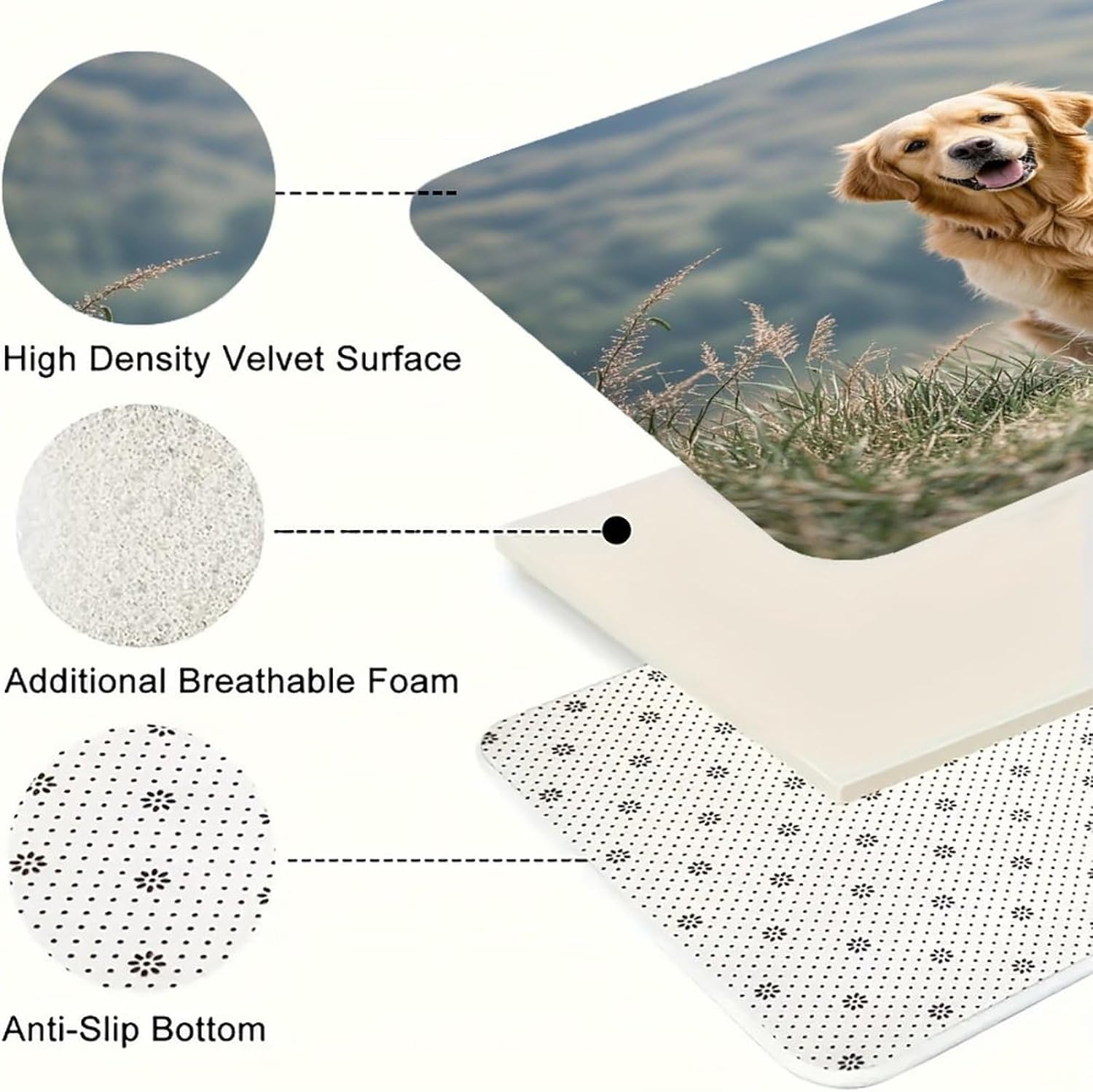 Golden Retriever Dog Kitchen Mats Soft Absorbent Rugs for Floor Non Slip Washable Kitchen Mats Fashion Rectangular Rugs for Three-Piece Set for Laundry Office Home Sink