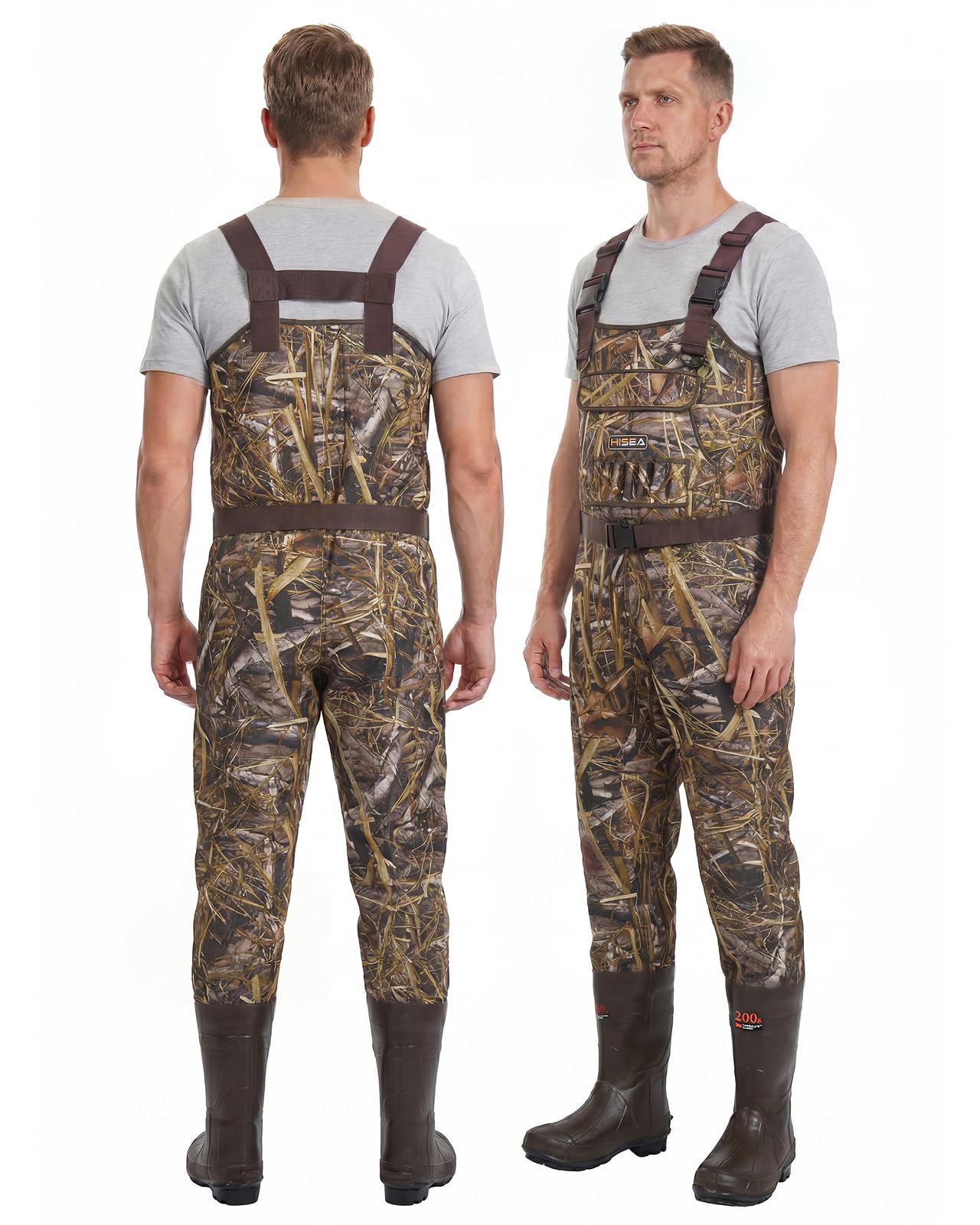 HISEA Trampolieri da uomo, impermeabili in neoprene da 4,5 mm, per pesca e caccia, con stivali, da uomo e donna | Stivali isolati in neoprene da 4,5 mm, 200 g, con gancio per stivali, per pesca e caccia alle anatre