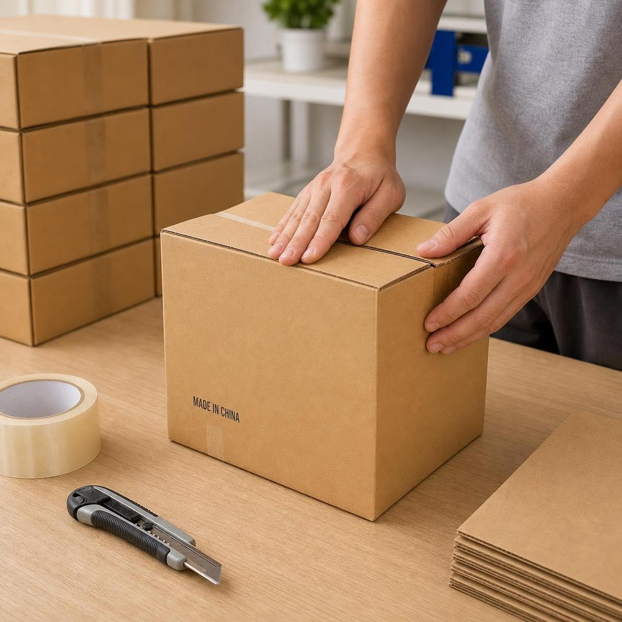 Scatole di Cartone Ondulato a per Spedizioni Internazionali e Logistica, per casa - per azienda, Cartone super rigido "You Niu" senza maniglia, 5 strati, 70x50x50 cm