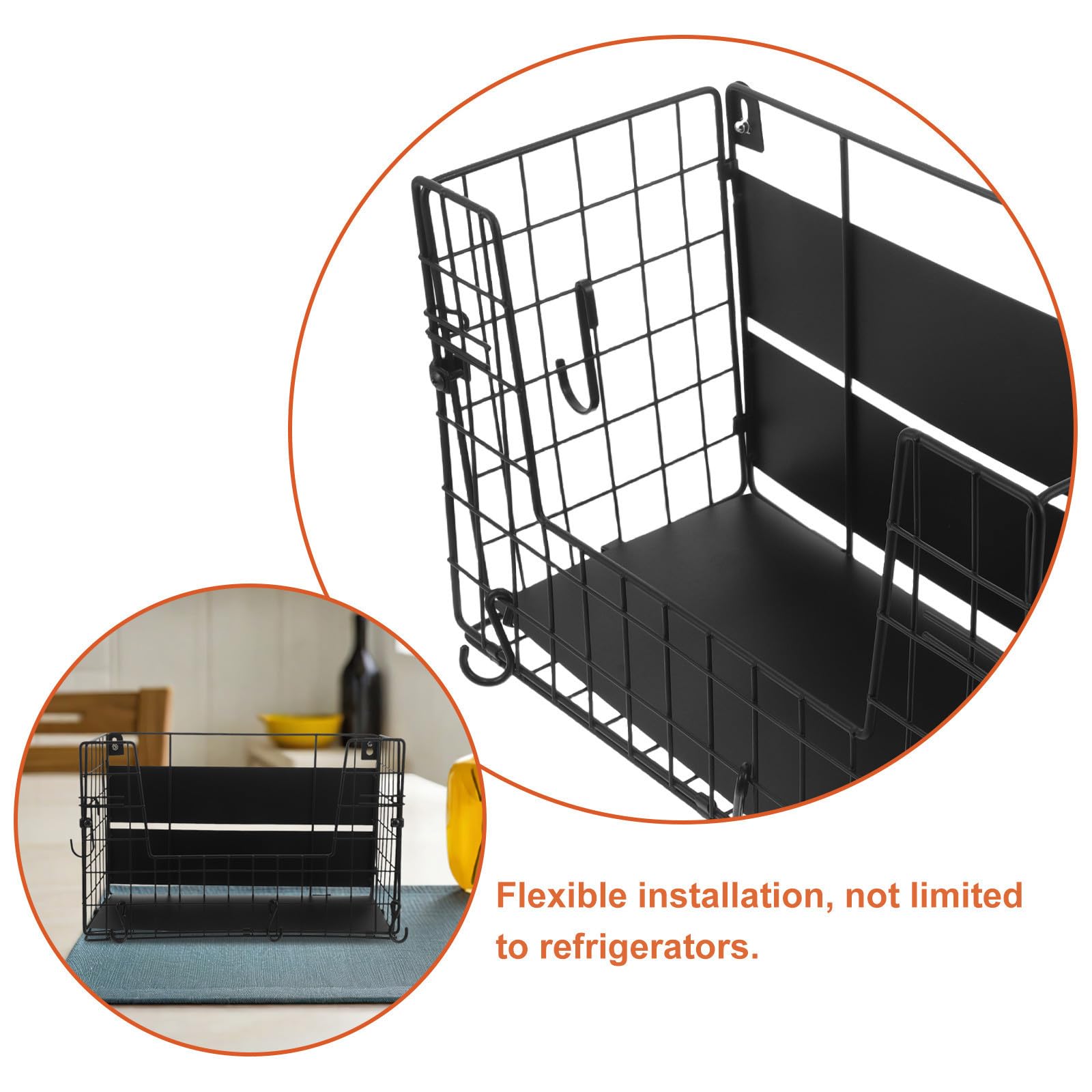 ULTECHNOVO Étagère Magnétique pour Réfrigérateur, Rangement Frigo Magnétique, Noir, Acier au Carbone, pour Oignons et Légumes, Usage Domestique, Facile à Nettoyer