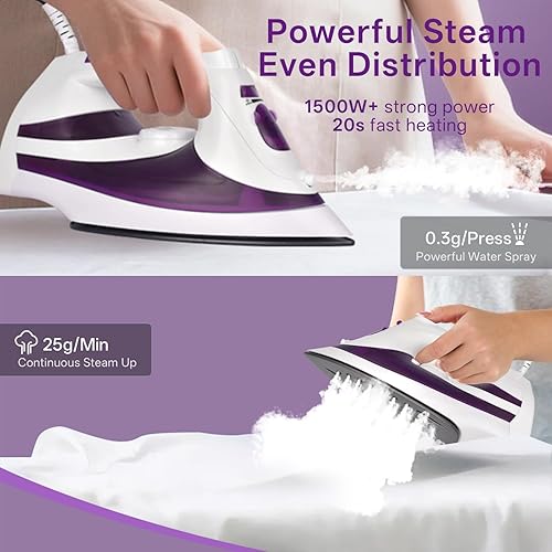 Miniatura 2 de Martisan Plancha de vapor para ropa, multitemperatura, eliminación eficaz de arrugas, uso rápido, calentamiento rápido, potente difusión de vapor,