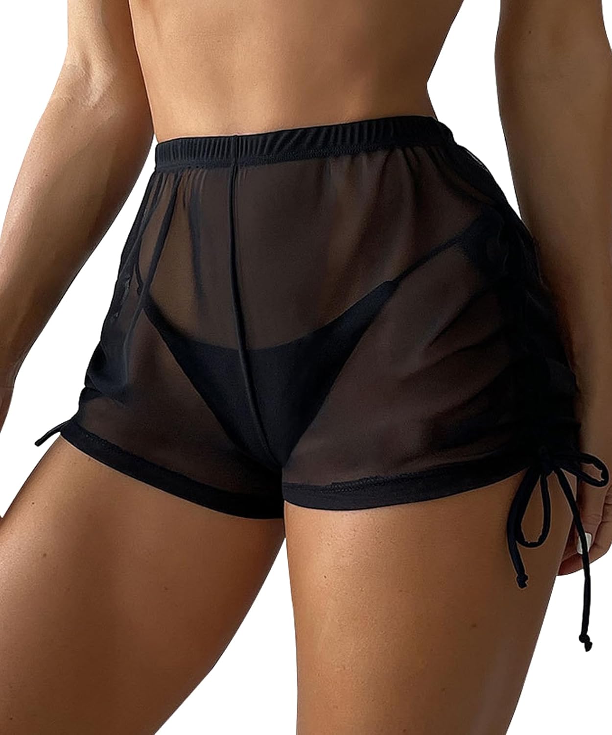 Leoparts Women's Sheer Swimsuit Coverup Shorts Side Drawstrings Beach Bikini Cover Up Bottoms (Panty not Included)