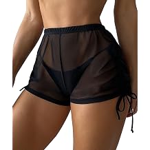 Leoparts Womens Sheer Swimsuit Coverup Shorts Side Drawstrings Beach Bikini Cover Up Bottoms Panty not Included