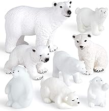 FEPITO 8 Pcs Winter Realistic Polar Bear Animal Figurines Miniature Christmas Toy for Christmas Ornaments DIY Forest Farm Birthday Cake Decorations