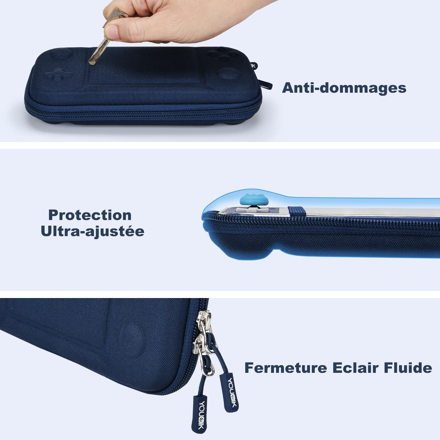 Younik Étui Switch Lite, Pochette Switch Lite 14 en 1 avec Étui de Transport, Coque Switch Lite transparent, Étui pour Cartes de Jeu, 2 Protecteurs d'écran, Bleu Étui de Transport pour Switch Lite