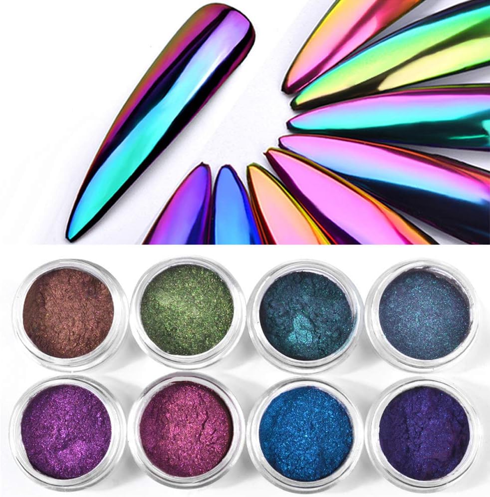 Holographic Chrome Nail Powder Mirror Effect Nail Pigment Mermaid Aurora Laser Powder Peacock Nail Art Glitter (01-04)