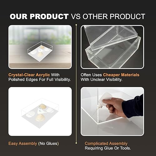 Vista 197 de Better Display Cases Versátil vitrina de acrílico transparente - Caja rectangular grande con base blanca 18" x 12" x 3" (BK09)