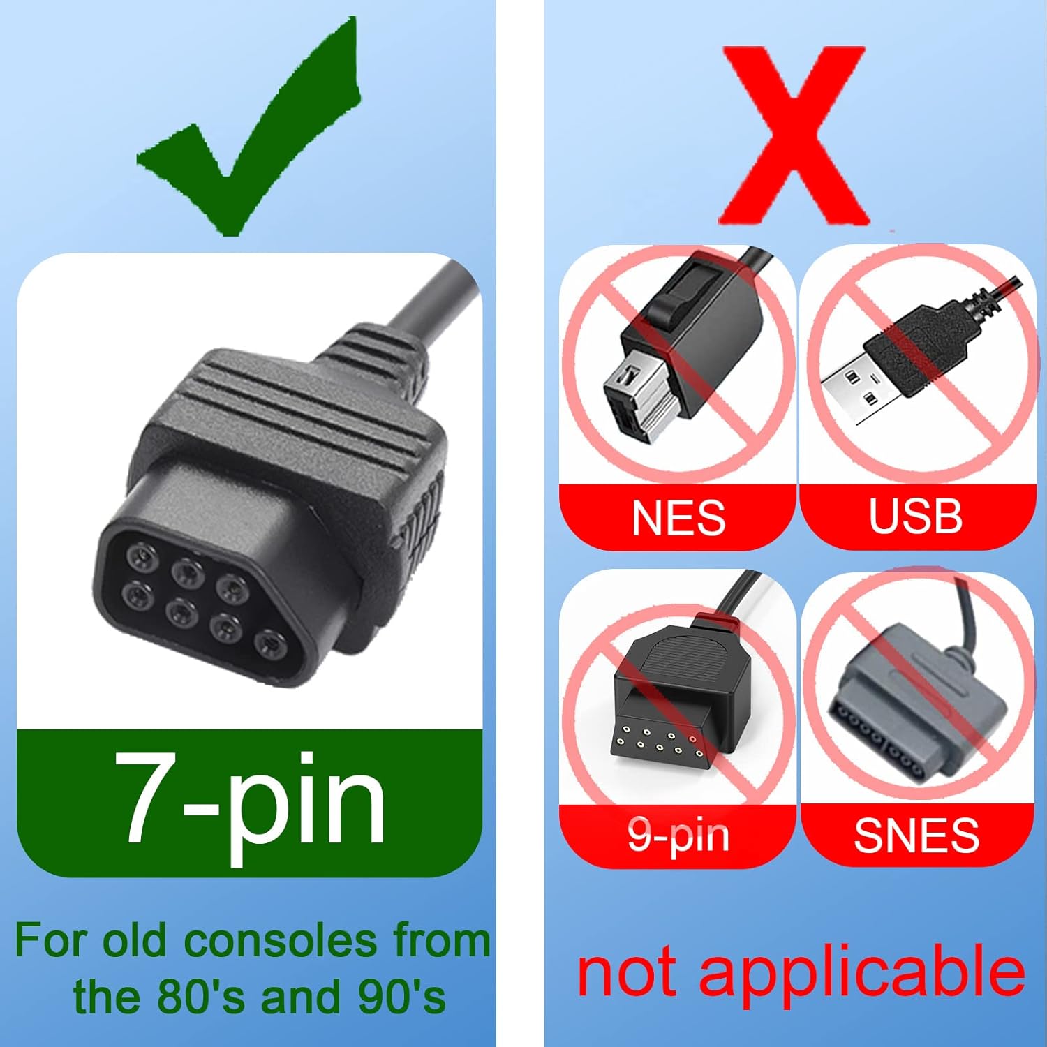 Liphontcta JoFong 7-Pin 1985 Version NES Controller Cable, Classic Retro Game Console Plug and Play Wired Video Game Controller Gamepad Extension Cable, 1.78M/5.8FT 2-Pack, Note Not for NES Classic (2016) : Video Games