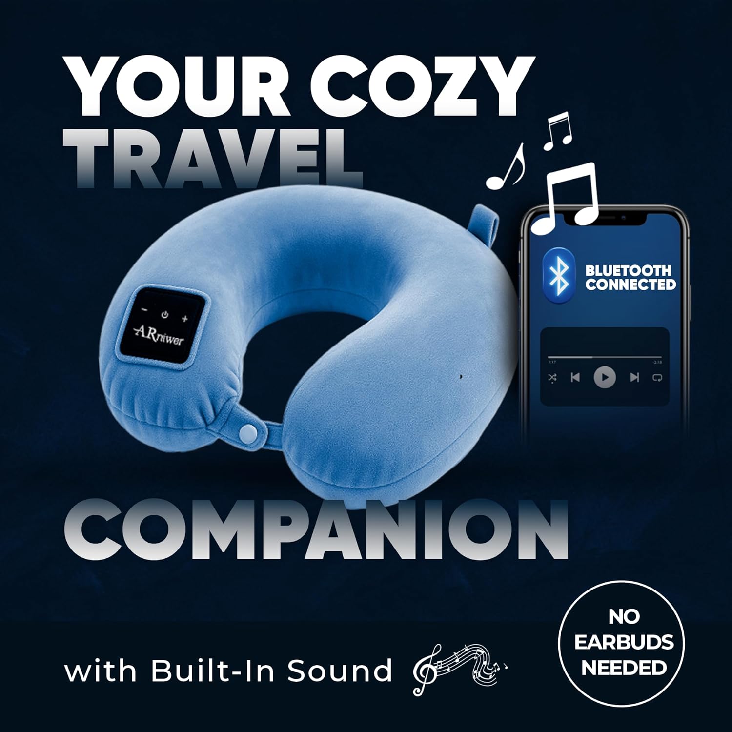 Bluetooth Music U Shaped Neck Pillow Wireless Bluetooth Speaker Memory Foam Suitable Airplane,Bus,Train,Car,Office,and Outdoor Camping The Best Travel Essentials. (Light Blue)