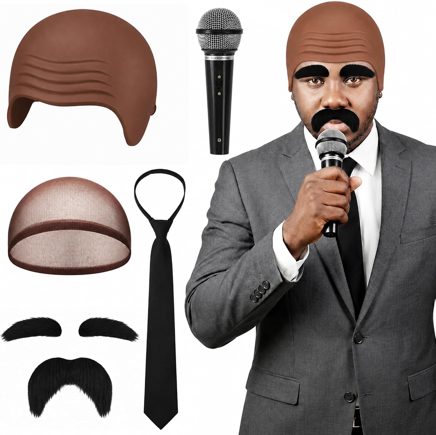 6Pcs Halloween Speaker Costume Bald Cap Microphone for Men Women Adults