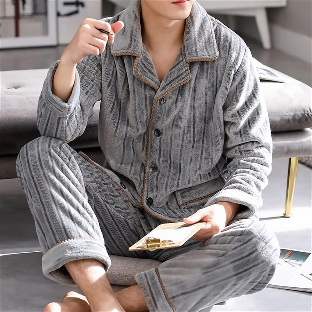 Winter Coral Fleece Thickened and Velvet Warm Flannel Home Clothes Men's Youth Suit