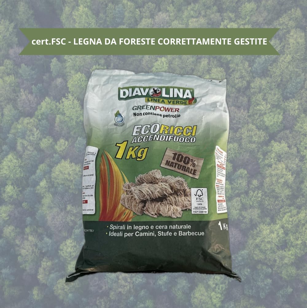 Accendifuoco Ecologico Naturale Diavolina Legno e Cera per Caminetti Barbecue Stufe Forni 1kg