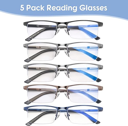 Miniatura 7 de Lentes de lectura con bloqueo de luz azul para hombres, lectores de metal de medio marco, con bisagra de resorte, antifatiga ocular,