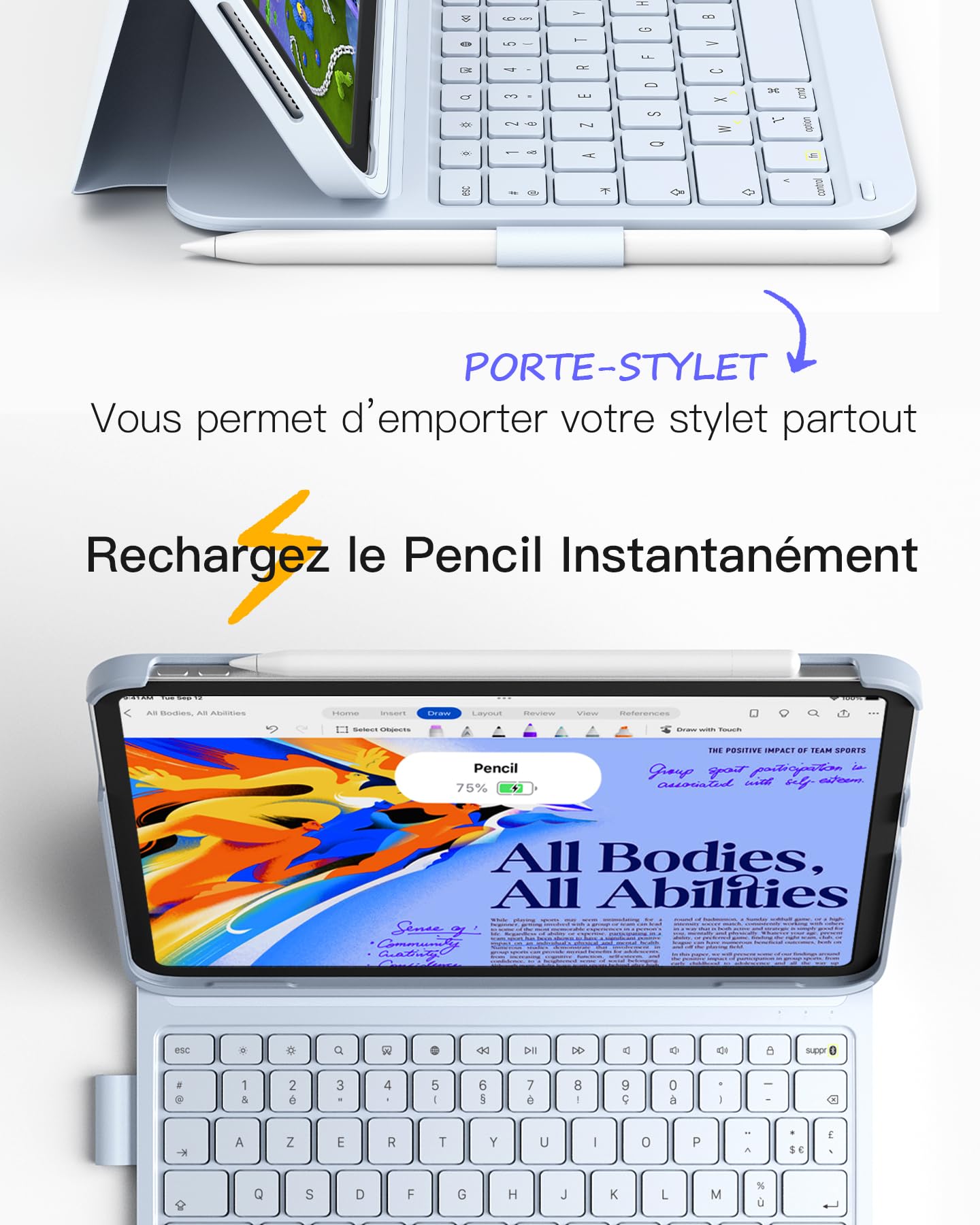 Inateck Étui Clavier iPad 10e/11e gén., Clavier Ultraléger avec Porte-Stylet pour iPad 11e (2025 11" A16)/10e (2022 10.9"), Air 11" M4/M3/M2 (2026/2025/2024), Air 5/4, Pro 11 4/3/2/1, AirTap Bleu