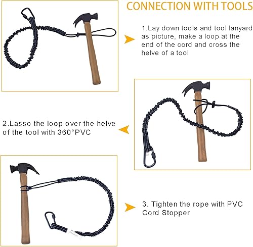 Miniatura 3 de Paquete de 3 cordones retráctiles para herramientas, correa de seguridad para herramientas de protección contra caídas con mosquetón de bloqueo de