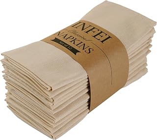 Solid Color Blended Fabric Thin Dinner Cloth Napkins - Set of 12 (40 x 40 cm) - for Events & Home Use (Beige)