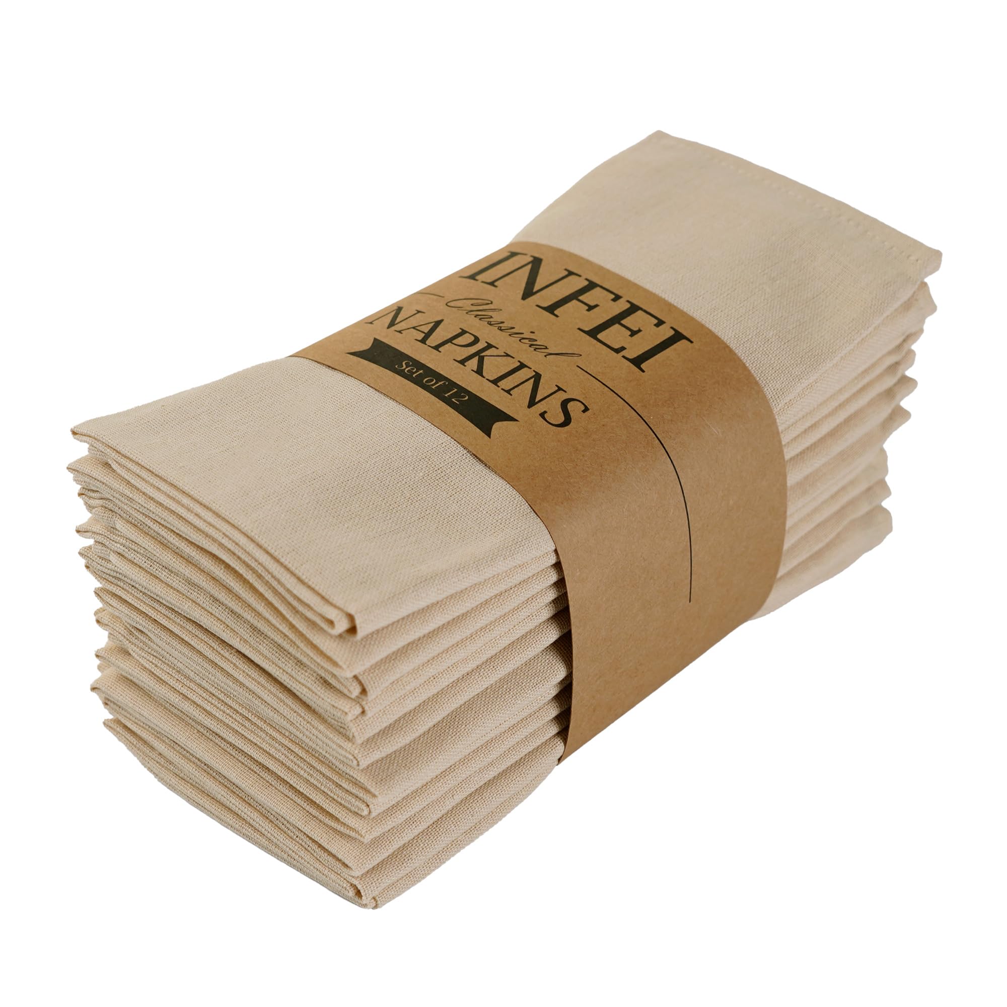 INFEI Soft Plain Cotton Linen Napkins 40 x 40 cm Pack of 12 40 x 40 cm Linen โ image 1