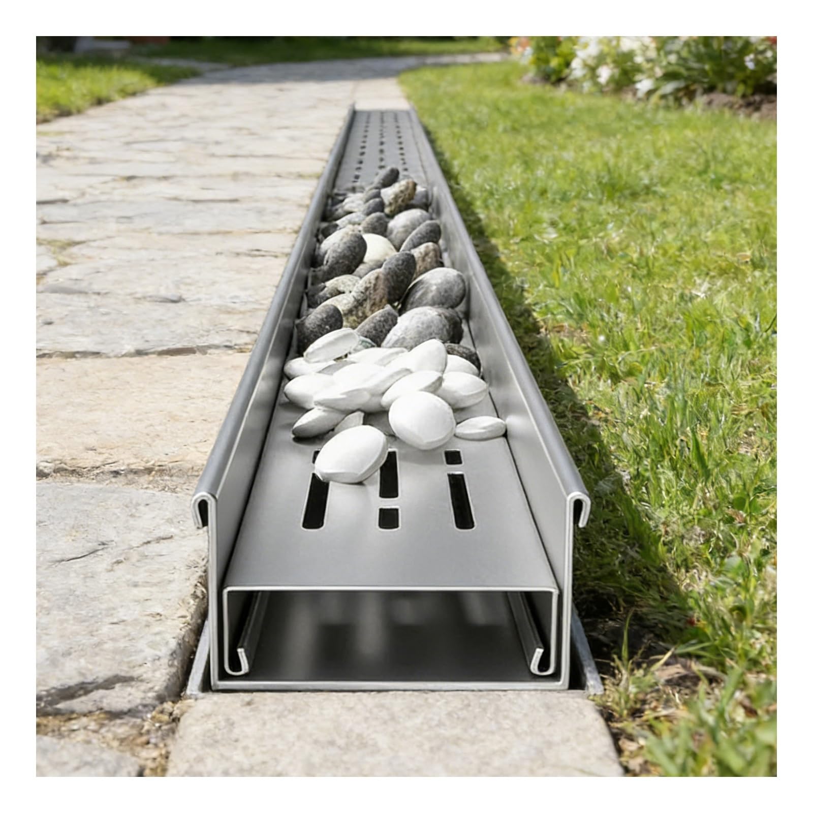 GLDYTVF 304 Stainless Steel Drainage Channel Efficient & Aesthetic Outdoor Patio Drain Decorative Gravel Trench Kit (H5*W15CM/H1.97*W5.91IN)