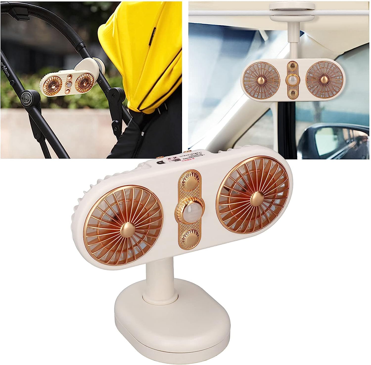 ZUMAHA Fan Ventilatore da scrivania a Doppia Ventola, Mini Ventilatore Portatile con Ricarica USB, Ventilatore Personale Verticale/a Clip, Ventola Regolabile a 360° Utile