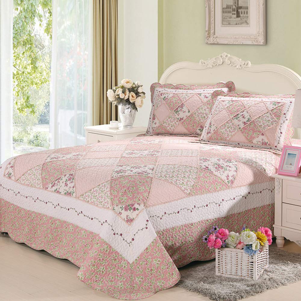 Dessus De Lit 2 Personnes En Coton – Couvre-Lit Matelassé Réversible Avec 2 Taies D’Oreiller – Violet 230x250cm