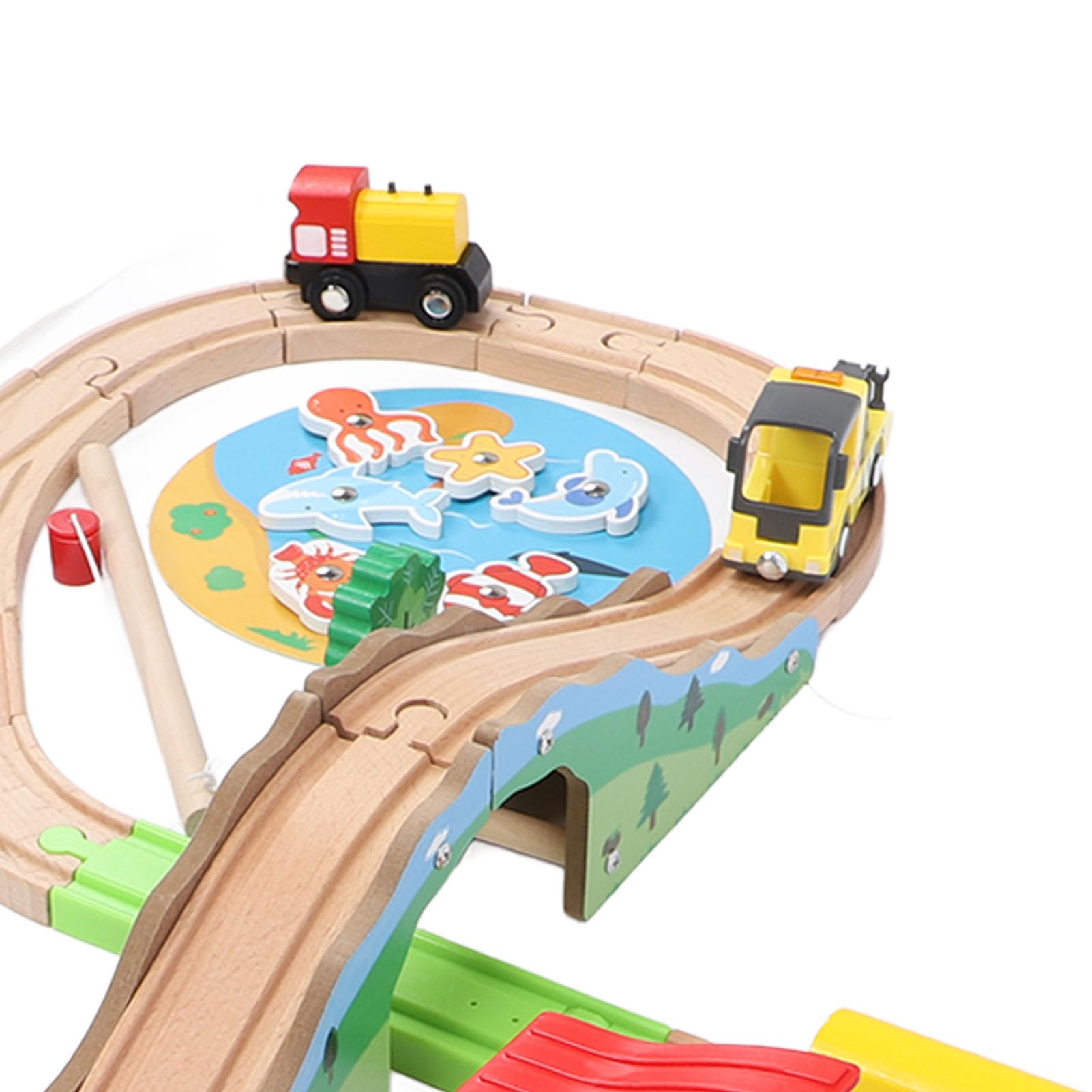 Hidyliu Juego de Vías de Tren de Madera, Juguete Educativo con Temática Urbana para Niños Pequeños de 2 Años en Adelante, Materiales Ecológicos y Seguros, 49 Piezas