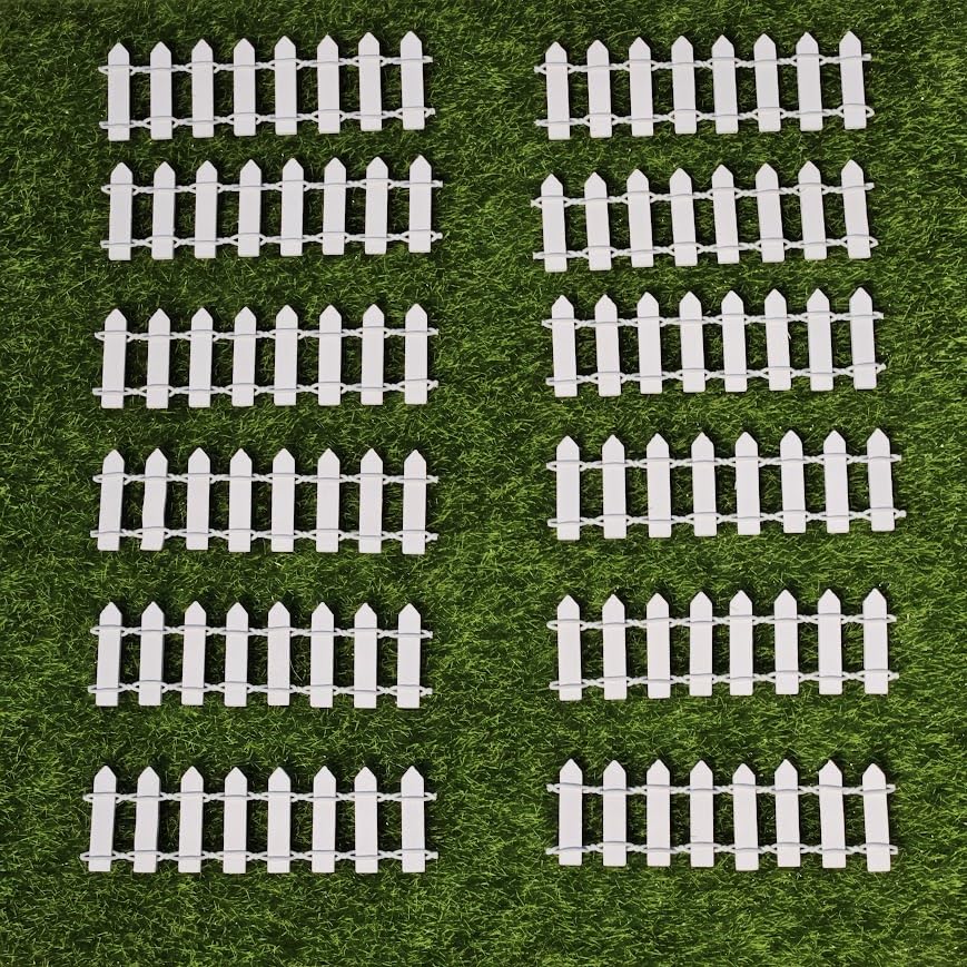 Image of Miniature Fence for Miniature Garden, Fairy Garden Decor, Dollhouse Accessory, Set of 12 Pc, White 10 x 3 cm