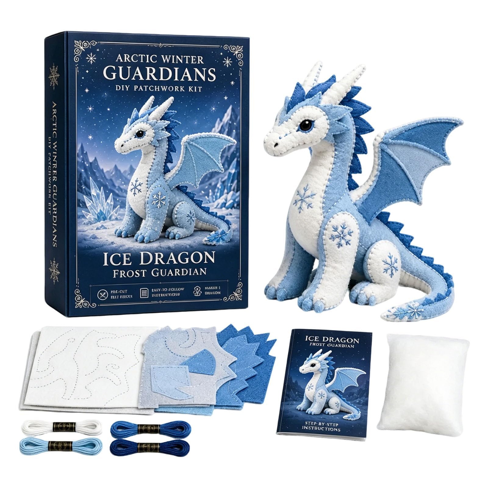Arctic Winter Guardians Felt Patchwork Kit, Beginner Friendly Sewing Set, 3D Mythical Stuffed Creatures, Pre-Cut Handmade Craft, Creative Gift & Home Decor (E)