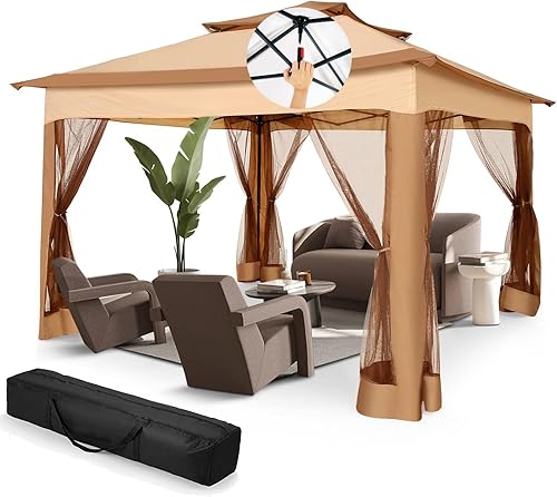 Miniatura 63 de COBIZI 10x10 Gazebos desplegables en oferta 11x11 Tienda de campaña con toldo fácil de montar al aire libre, Gazebo impermeable portátil