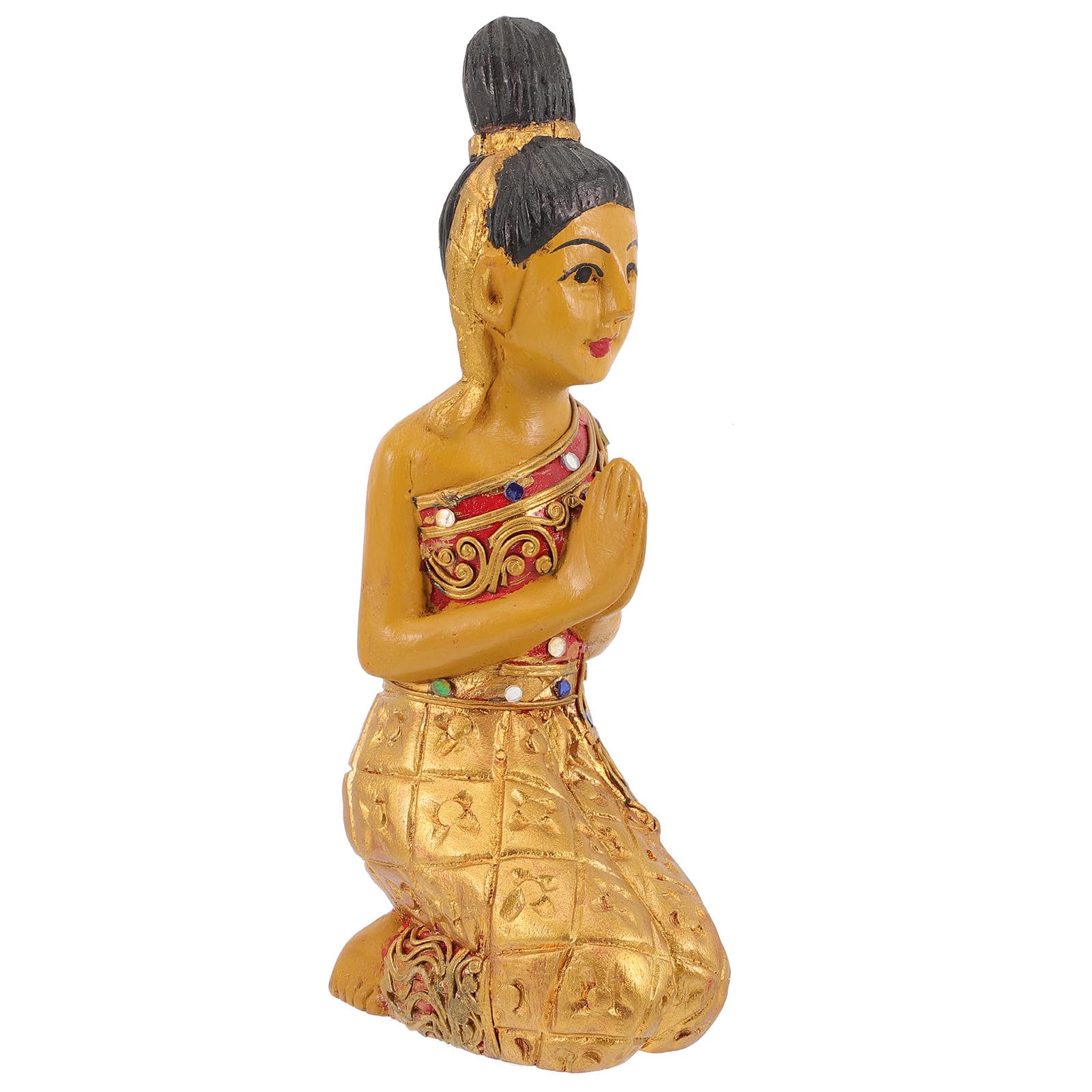 Statue de Bouddha à genoux or en bois, ornement de table oriental haut de gamme