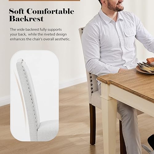 Miniatura 5 de Parsons - Juego de 4 sillas de comedor tapizadas de tela con ribete de cabeza de clavo y patas de madera para cocina, comedor, sala de estar, color