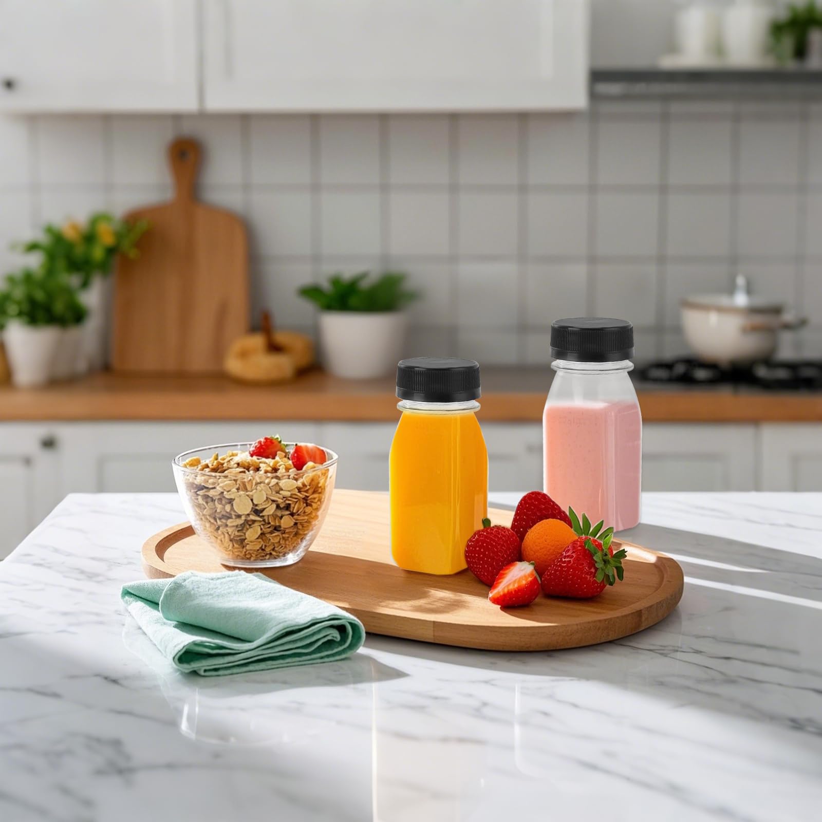 Lot de 40 petites bouteilles en plastique de 120 ml avec couvercles pour lait, eau, jus et boissons