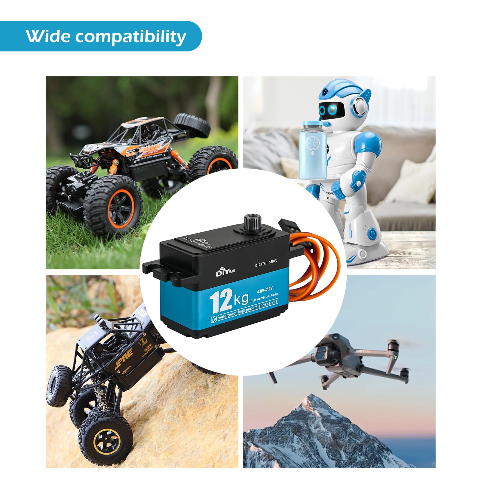 TD-9412 12KG Servo a basso profilo Full Metal High Torque RC Digital Servo 180 ° IP67 impermeabile Servo ad alta velocità per 1/10 RC Car