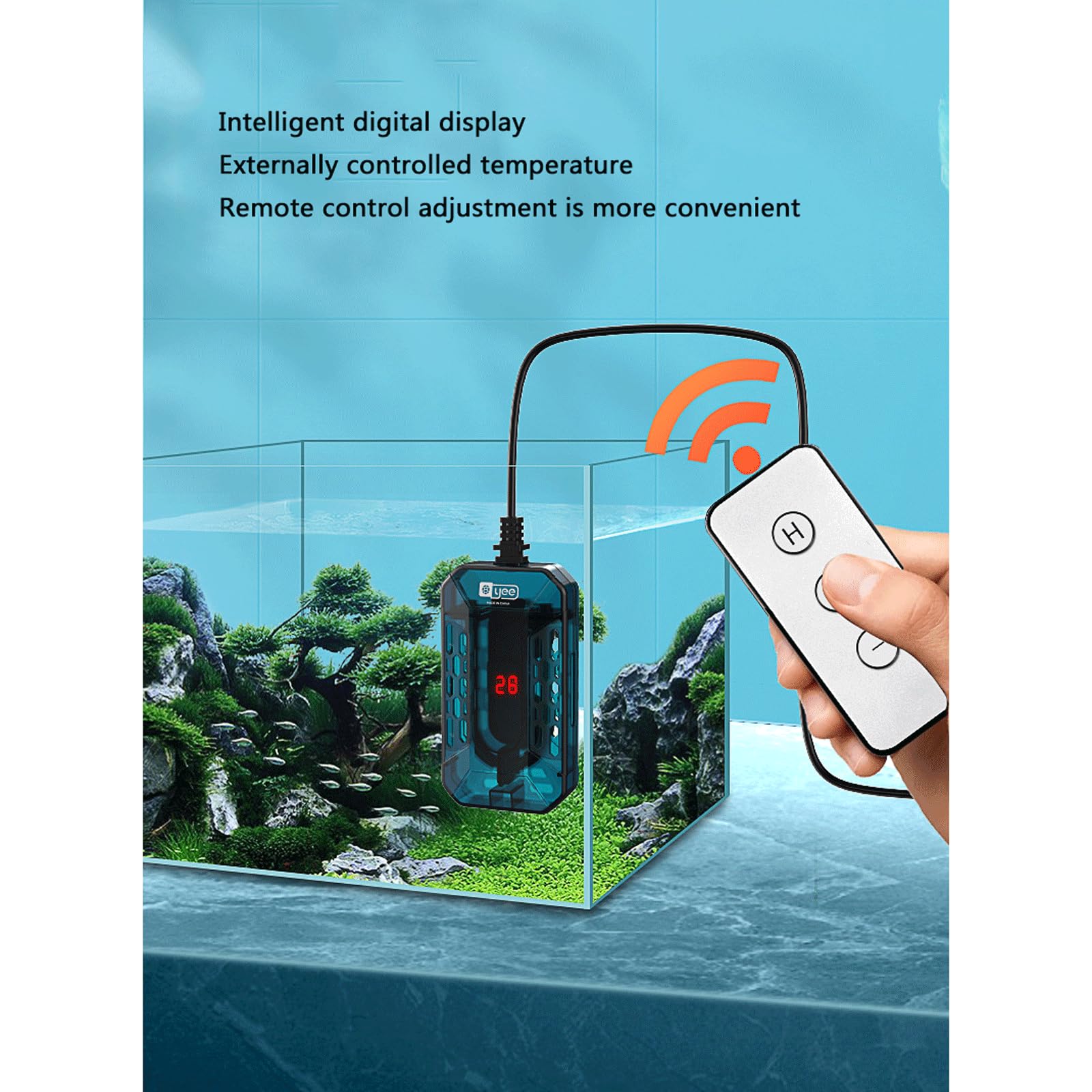 Asta riscaldante per Tartarughe Riscaldatore per Acquario Termostato Automatico Intelligente antideflagrante Basso Livello dell'Acqua Controllo remoto della Temperatura,100W (150W)