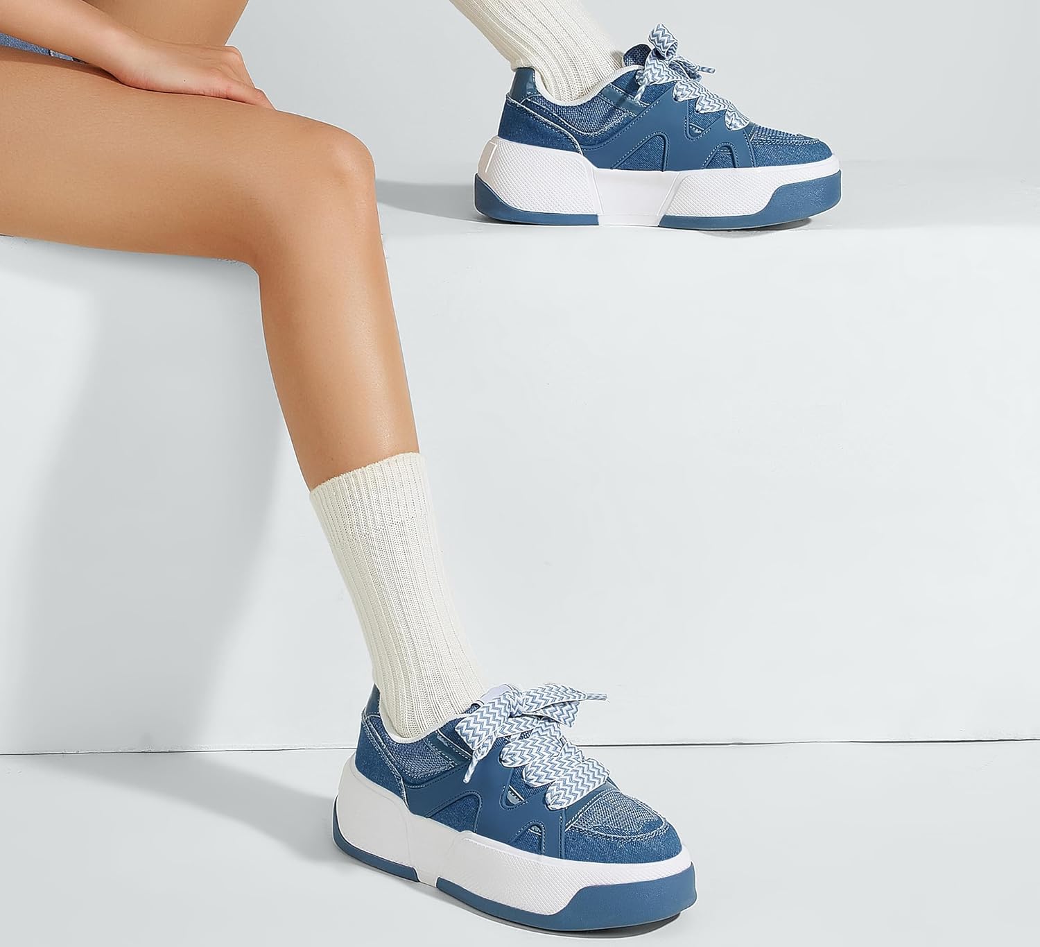 LUCKY STEP Women’s Platform Fashion Sneakers Lace up Casual Faux Leather Comfortable Thick Sole Tennis Walking Shoes - Image 3