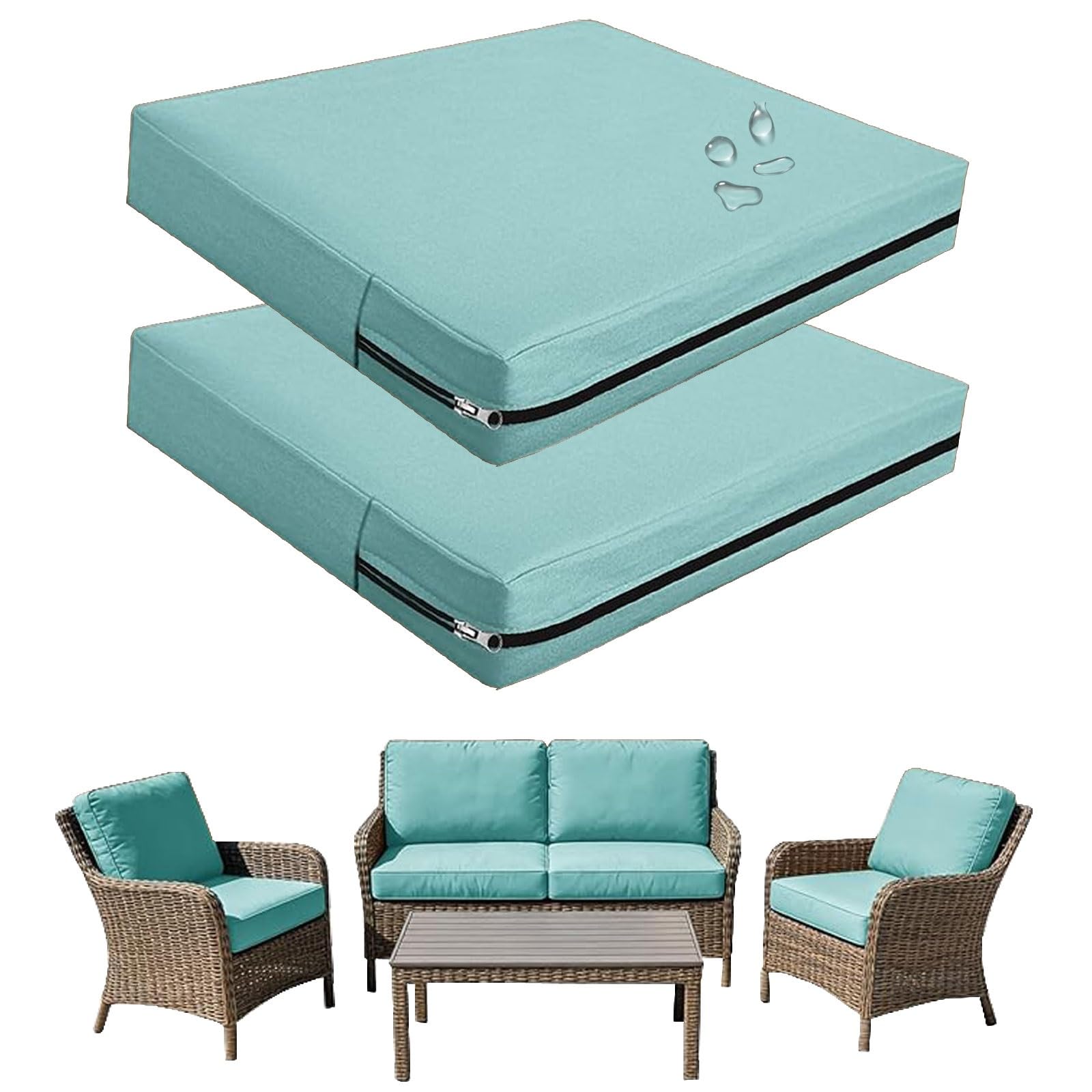 Replacement Outdoor Cushion Covers Waterproof, 65x65 60x60 50x50cm set of 6/4/2/1 Garden Sofa Seat Cushion Slipcover With Zipper for Chairs, Patio and Rattan furniture(Color15,60x60x10cm (2pcs))