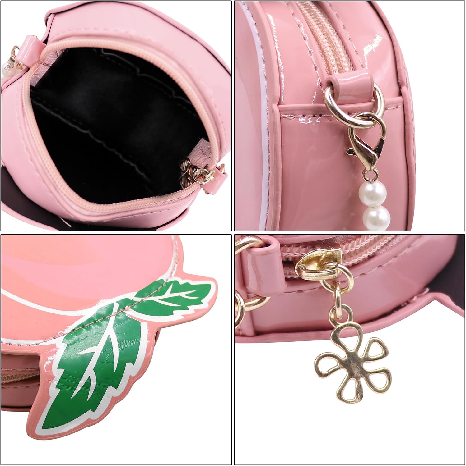 Fruit Crossbody Purse with Pearl Strap Mini Crossbody Shoulder Bag Peach Pink Purse Gift for Girls Furit Shoulder Bag