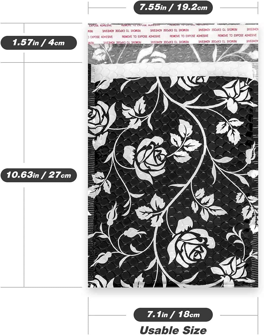 PACKAPRO #0 7x10 Inch Rose- Black Poly Bubble Mailer Self Seal Padded Shpping Envelopes Pack of 25 for Jewelry Makeup Supplies
