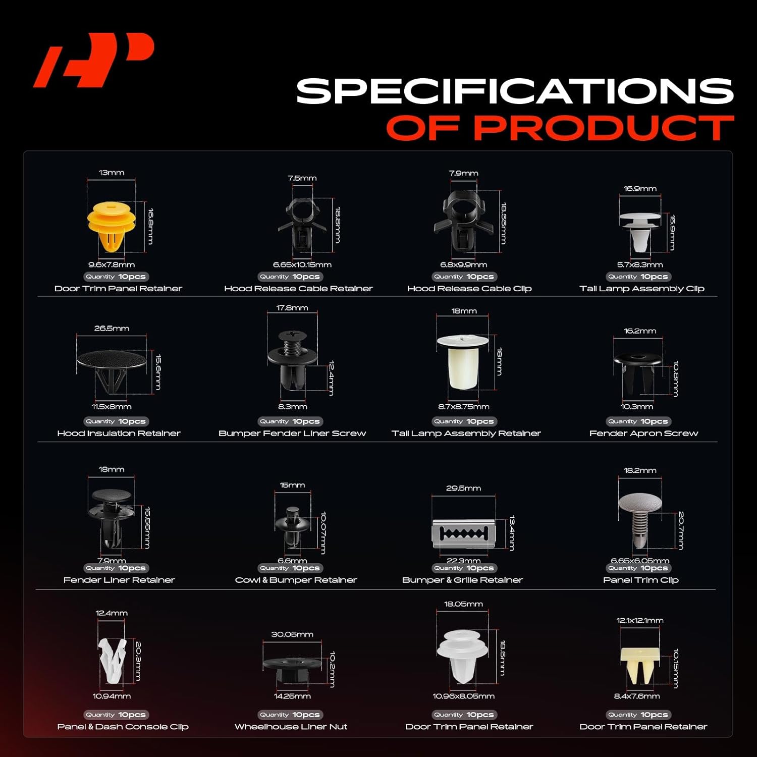 A-Premium 310PCS (31 Sizes/53 oz) Bumper Fender Retainer Clips Kit - Compatible with Hyundai Accent 2012-2017 - Hood Door Trim Panel Push Pin Plastic Nylon Rivet Fastener Set, w/Removal Tool