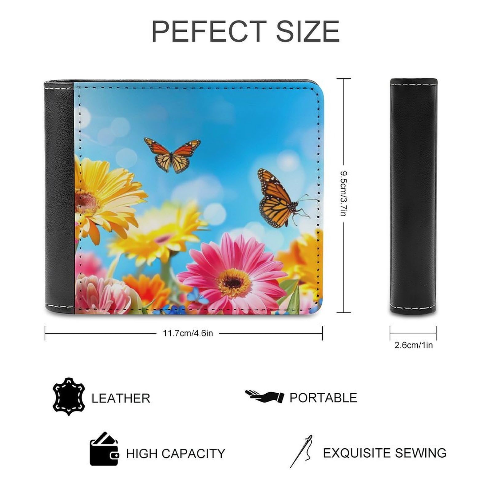 Monarch Butterfly Flowers Spring Funny Billfold Wallet Credit Card Holder Slim Passcase Pouch Purse for Men Women