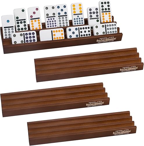 Bucher&Rossini Juego de 4 soportes de madera para azulejos de dominó para ChickenFoot Mexican Train Opción de juego familiar ideal