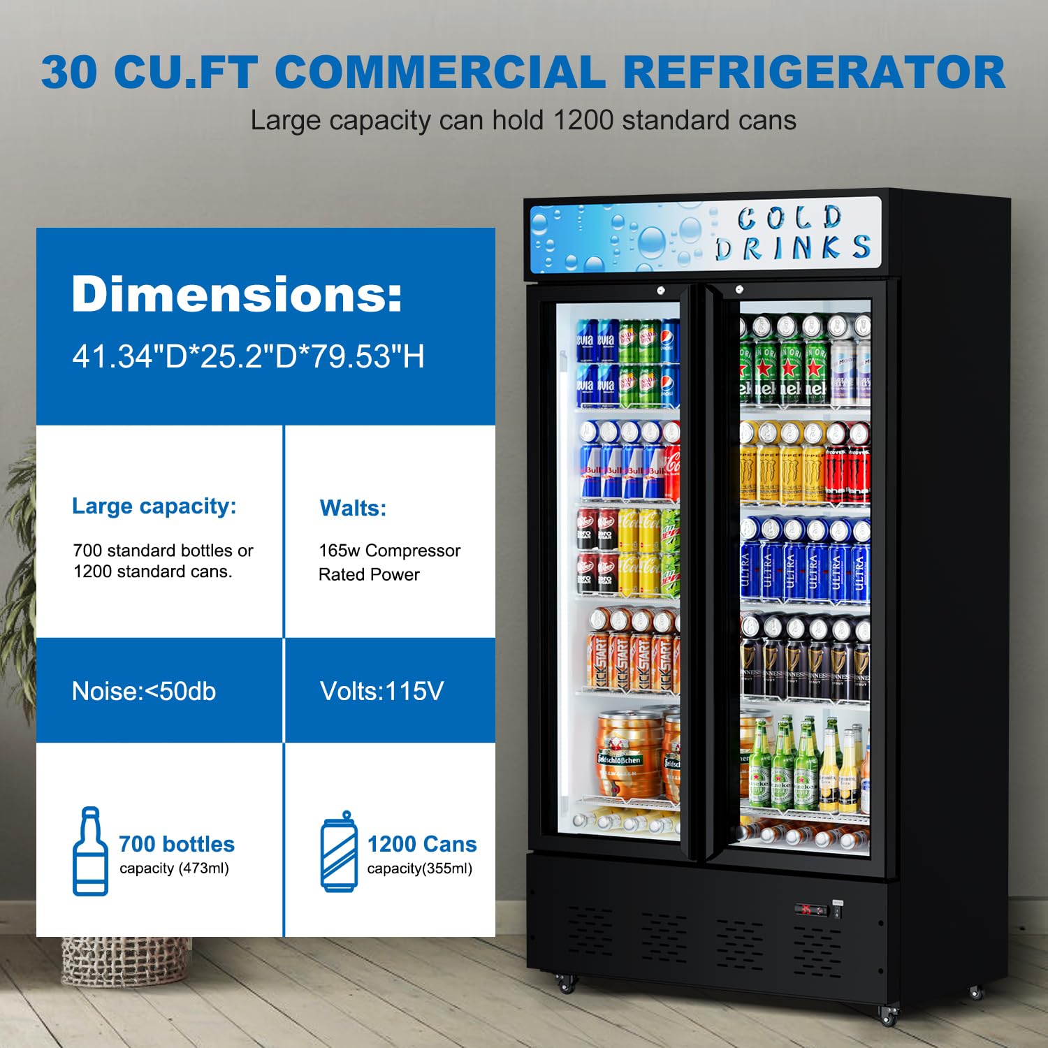 Freezlabs Commercial Display Refrigerator Glass Door 30 Cu.Ft Cooler Commercial Beverage Refrigerators With LED And 10 Shelves For Café, Restaurant, Store on Fridge.com - View 4