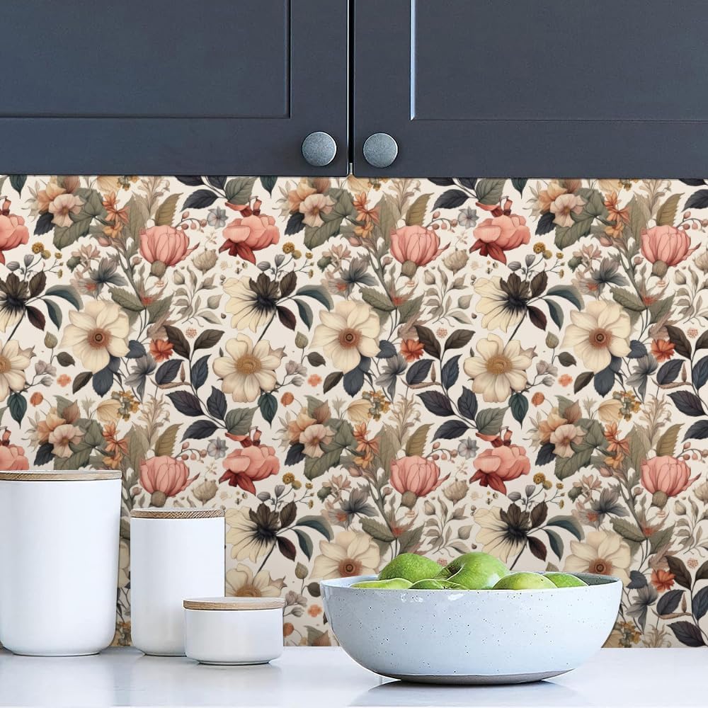 Dreamy Pink/White Peonies Floral Vintage Roses Garden Peel and Stick Wallpaper Easy Peel Off Contact Paper Stick on Adhesive Wall Paper for Bathroom Waterproof Renter Friendly