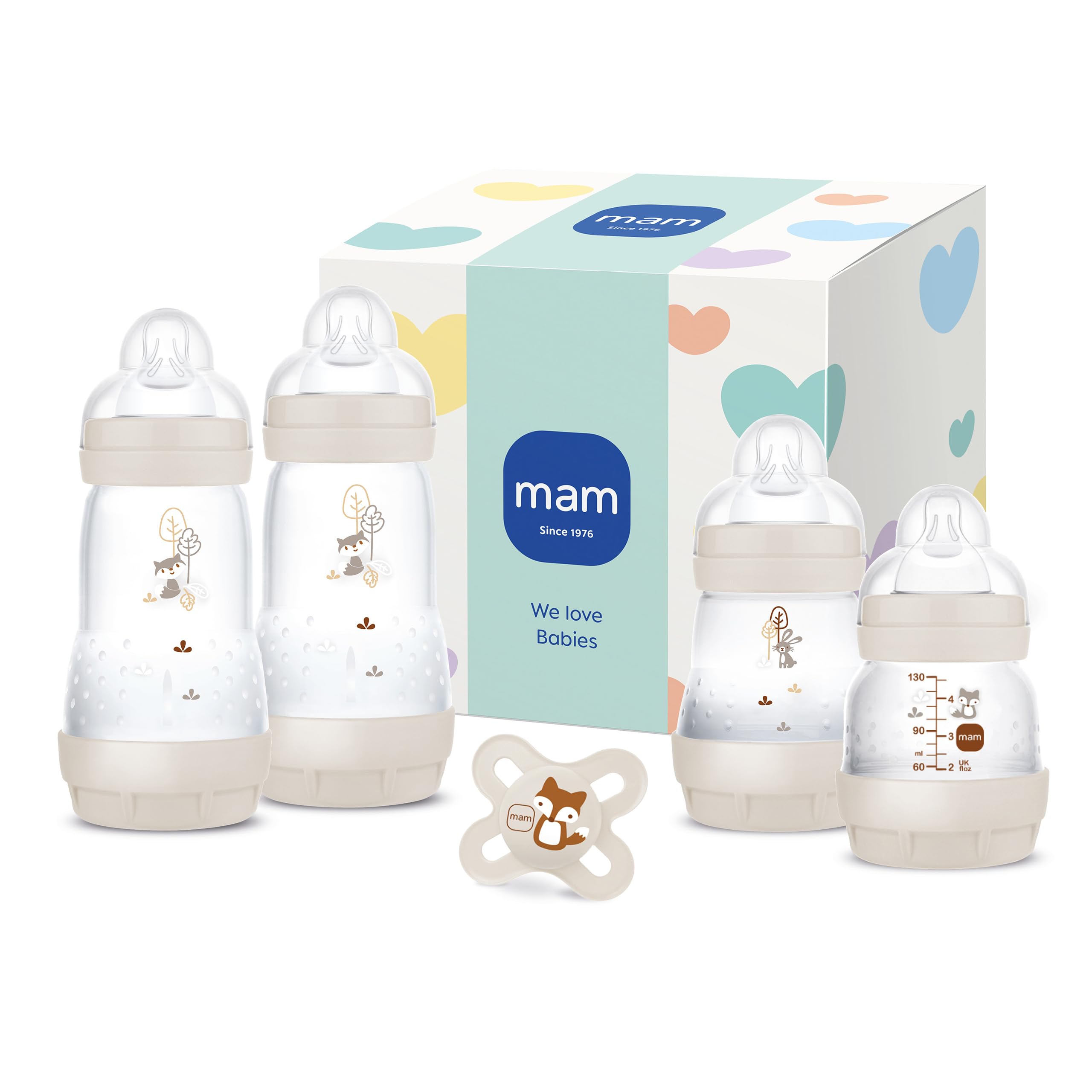 MAM Easy Start Anti-Colic Neugeborenen-Set | 0+ Mon | Babyflaschen Geschenk-Set | 94% Akzeptanz | 96% Hebammen-Empfehlung | 80% weniger Koliken | 4 Trinkflaschen & 1 Original Start Schnuller