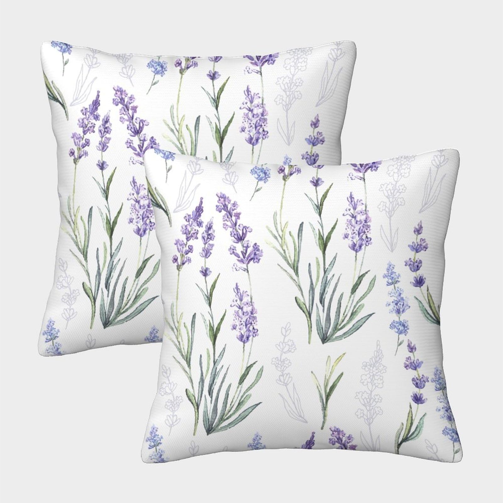 Lavender Flowers—Watercolor Botanical Art Pillow Cases Pack of 2 Cozy Pillowcases Art Cushion Cover with Invisible Zipper Decorative Couch Living Room 40x40cm