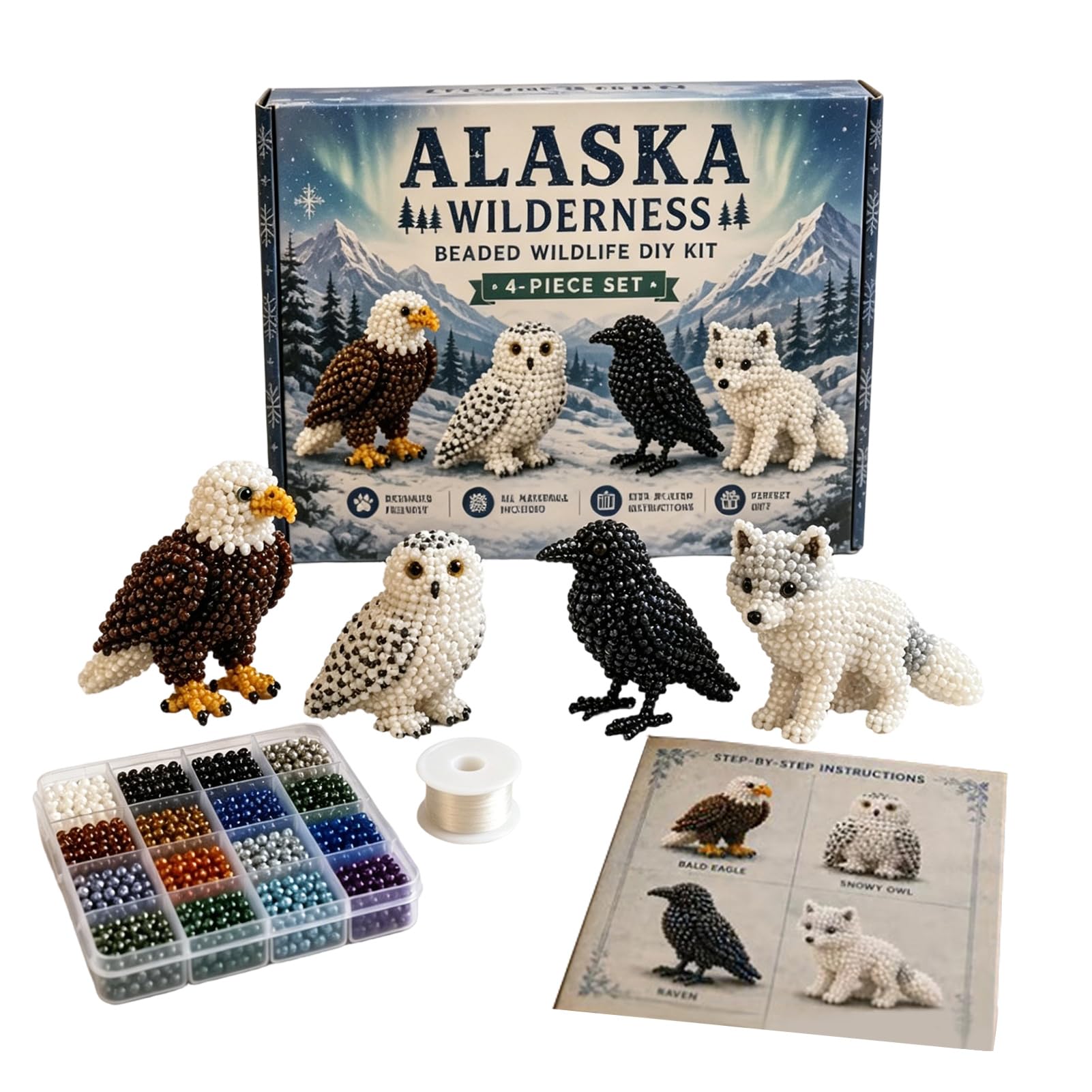 Hamosky 3D Beaded Animal DIY Kit, Handmade 3D Beadwork Art Craft Set, DIY Animals Beadwork Craft Kits,Beginner Friendly Craft Kit with Step-by-Step Instructions for Teenss (Alaska Wilderness)