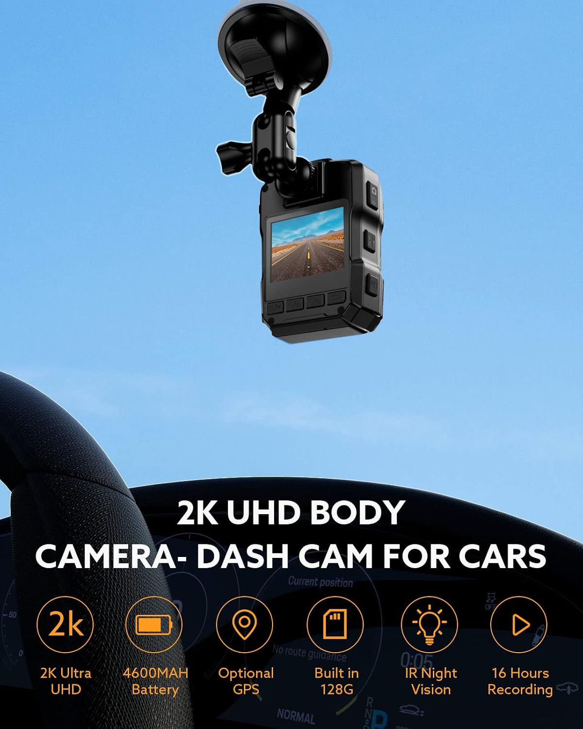 Losfom WD7 Body Camera mounted on a car windshield as a dash cam